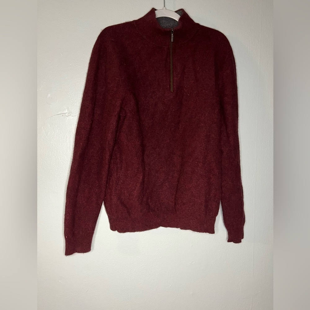Harrison Davis 100% 2-ply cashmere maroon 1/4 zip‎ sweater